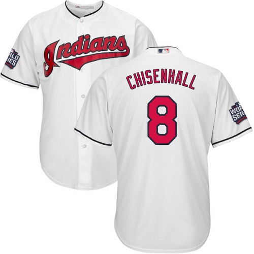 Youth Majestic Cleveland Indians #8 Lonnie Chisenhall Authentic White Home 2016 World Series Bound Cool Base MLB Jersey