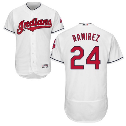 Men's Majestic Cleveland Indians #24 Manny Ramirez White Home Flex Base Authentic Collection MLB Jersey
