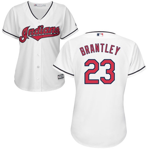 Women's Majestic Cleveland Indians #23 Michael Brantley Replica White Home Cool Base MLB Jersey
