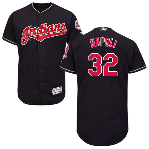 Men's Majestic Cleveland Indians #32 Mike Napoli Navy Blue Alternate Flex Base Authentic Collection MLB Jersey