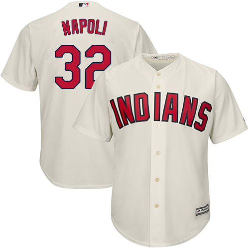 Men's Majestic Cleveland Indians #32 Mike Napoli Replica Cream Alternate 2 Cool Base MLB Jersey