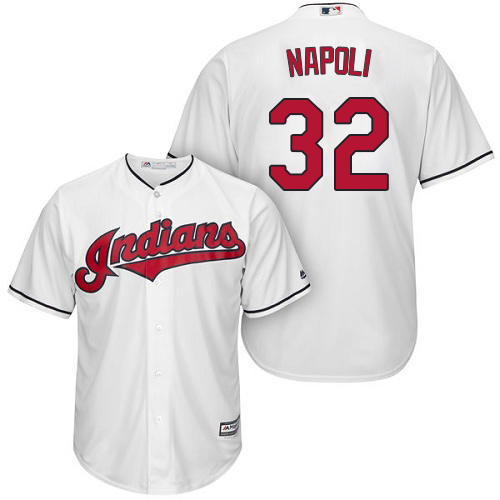 Men's Majestic Cleveland Indians #32 Mike Napoli Replica White Home Cool Base MLB Jersey
