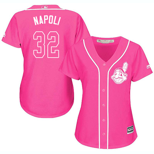 Women's Majestic Cleveland Indians #32 Mike Napoli Authentic Pink Fashion Cool Base MLB Jersey