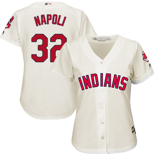 Women's Majestic Cleveland Indians #32 Mike Napoli Replica Cream Alternate 2 Cool Base MLB Jersey