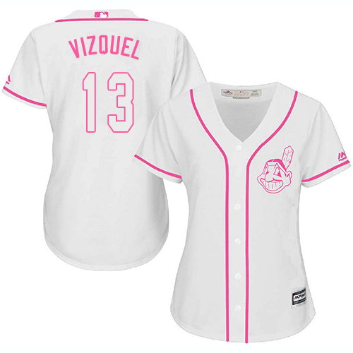 Women's Majestic Cleveland Indians #13 Omar Vizquel Authentic White Fashion Cool Base MLB Jersey