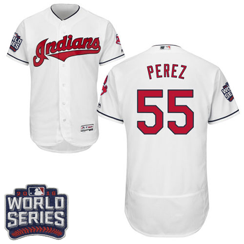 Men's Majestic Cleveland Indians #55 Roberto Perez White 2016 World Series Bound Flexbase Authentic Collection MLB Jersey