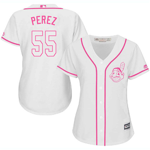 Women's Majestic Cleveland Indians #55 Roberto Perez Authentic White Fashion Cool Base MLB Jersey