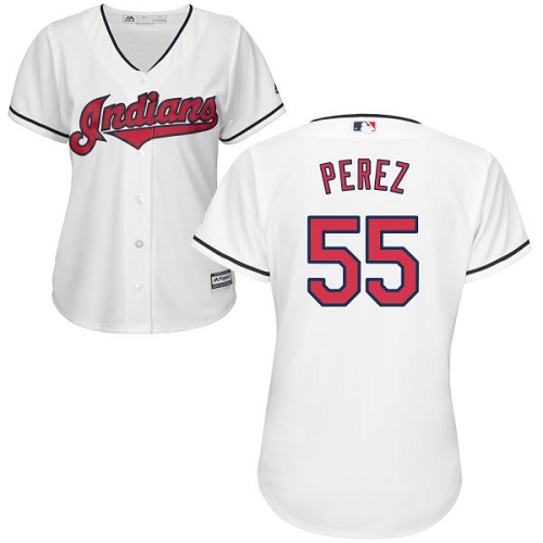 Women's Majestic Cleveland Indians #55 Roberto Perez Replica White Home Cool Base MLB Jersey