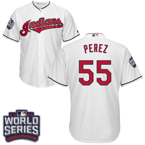 Youth Majestic Cleveland Indians #55 Roberto Perez Authentic White Home 2016 World Series Bound Cool Base MLB Jersey