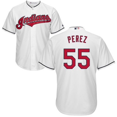 Youth Majestic Cleveland Indians #55 Roberto Perez Authentic White Home Cool Base MLB Jersey