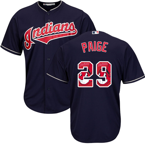 Men's Majestic Cleveland Indians #29 Satchel Paige Authentic Navy