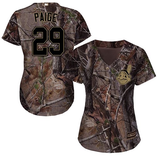 Women's Majestic Cleveland Indians #29 Satchel Paige Authentic Camo Realtree Collection Flex Base MLB Jersey