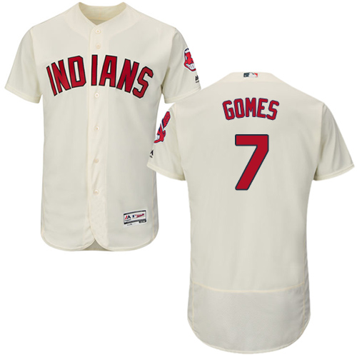 Men's Majestic Cleveland Indians #7 Yan Gomes Cream Alternate Flex Base Authentic Collection MLB Jersey