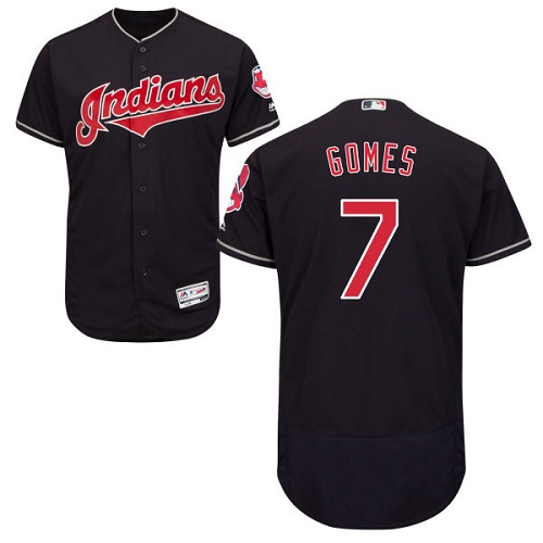 Men's Majestic Cleveland Indians #7 Yan Gomes Navy Blue Alternate Flex Base Authentic Collection MLB Jersey