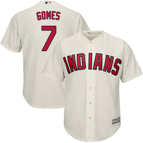 Men's Majestic Cleveland Indians #7 Yan Gomes Replica Cream Alternate 2 Cool Base MLB Jersey