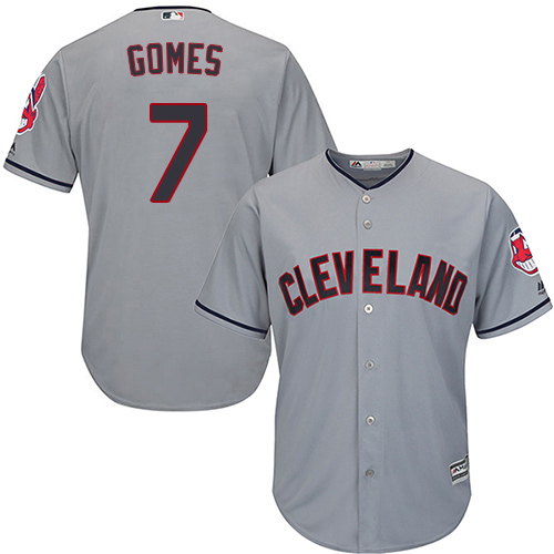 Men's Majestic Cleveland Indians #7 Yan Gomes Replica Grey Road Cool Base MLB Jersey