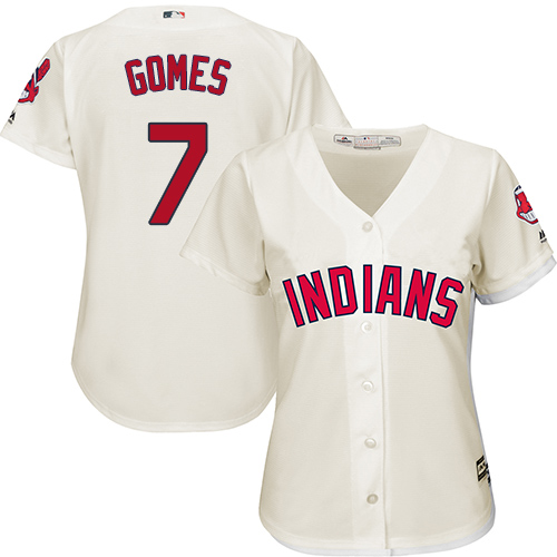 Women's Majestic Cleveland Indians #7 Yan Gomes Authentic Cream Alternate 2 Cool Base MLB Jersey