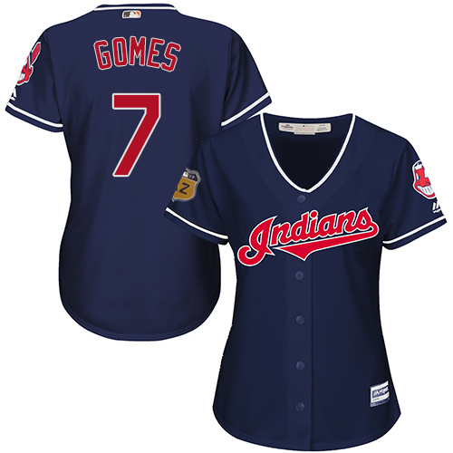 Women's Majestic Cleveland Indians #7 Yan Gomes Authentic Navy Blue Alternate 1 Cool Base MLB Jersey
