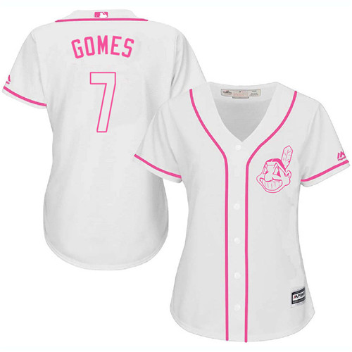 Women's Majestic Cleveland Indians #7 Yan Gomes Authentic White Fashion Cool Base MLB Jersey