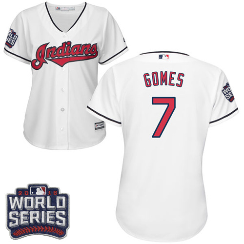 Women's Majestic Cleveland Indians #7 Yan Gomes Authentic White Home 2016 World Series Bound Cool Base MLB Jersey