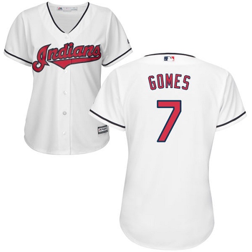 Women's Majestic Cleveland Indians #7 Yan Gomes Authentic White Home Cool Base MLB Jersey