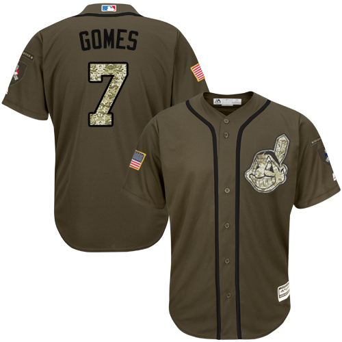 Youth Majestic Cleveland Indians #7 Yan Gomes Authentic Green Salute to Service MLB Jersey