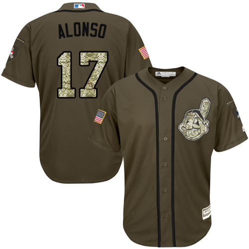 Men's Majestic Cleveland Indians #17 Yonder Alonso Authentic Green Salute to Service MLB Jersey