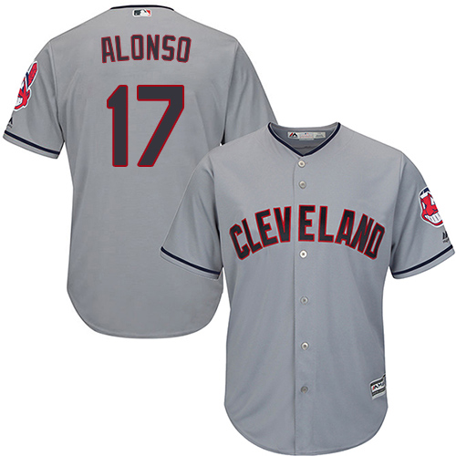 Men's Majestic Cleveland Indians #17 Yonder Alonso Replica Grey Road Cool Base MLB Jersey