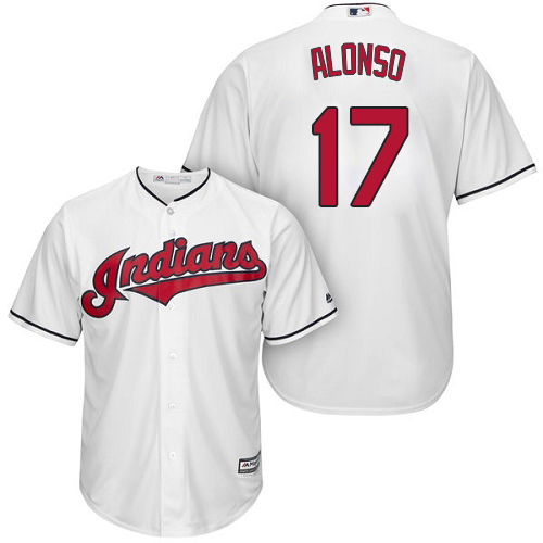 Men's Majestic Cleveland Indians #17 Yonder Alonso Replica White Home Cool Base MLB Jersey