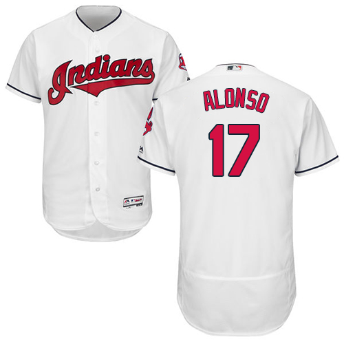 Men's Majestic Cleveland Indians #17 Yonder Alonso White Home Flex Base Authentic Collection MLB Jersey