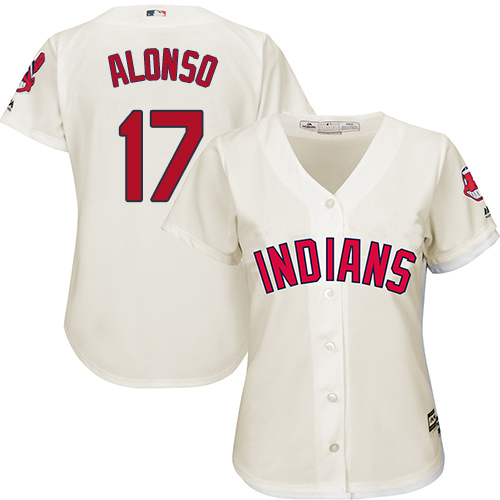 Women's Majestic Cleveland Indians #17 Yonder Alonso Authentic Cream Alternate 2 Cool Base MLB Jersey