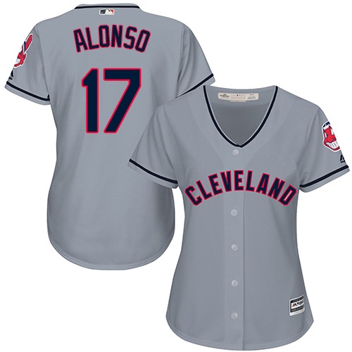 Women's Majestic Cleveland Indians #17 Yonder Alonso Authentic Grey Road Cool Base MLB Jersey