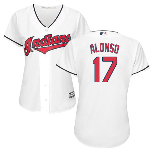 Women's Majestic Cleveland Indians #17 Yonder Alonso Replica White Home Cool Base MLB Jersey