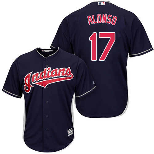 Youth Majestic Cleveland Indians #17 Yonder Alonso Authentic Navy Blue Alternate 1 Cool Base MLB Jersey